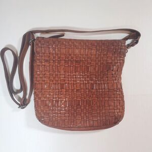 Vilenca Holland Anthropologie Women's Brown Woven Leather Crossbody Bag Boho